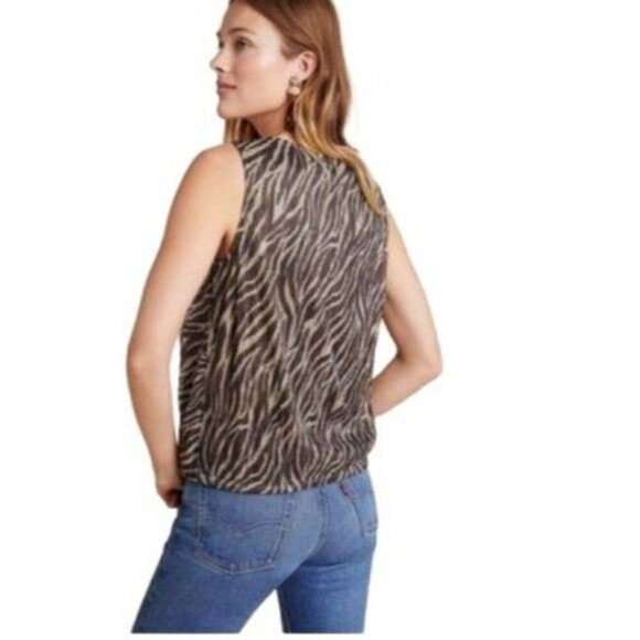 ANTHROPOLOGIE Eri + Ali Kasi Shimmer Top Zebra Print Sz XS NWT Ret $68 - Picture 2 of 15